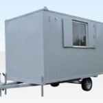 16ft Mobile Steel Anti-Vandal Office Cabin – Secure Single-Axle Portable Workspace with Steel Shutters
