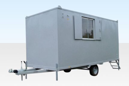 16ft Mobile Steel Anti-Vandal Office Cabin – Secure Single-Axle Portable Workspace with Steel Shutters
