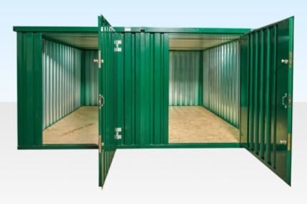 3m x 4.2m Modular Side-Linked Flat Pack Container – Powder Coated Green, 11.3m² Open-Plan Storage