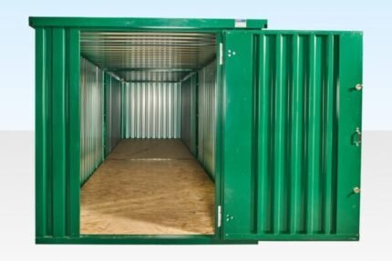 6m x 2.1m Modular End-Linked Flat Pack Container – Powder Coated Green, 5.7m Internal Storage
