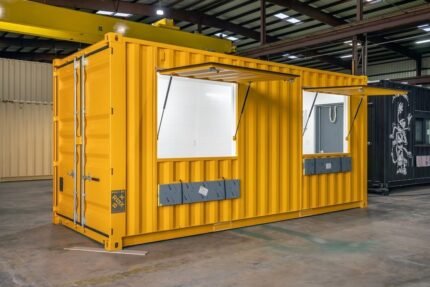 16ft Custom Business Container – High-Visibility Yellow Mobile Office & Retail Pod with AC