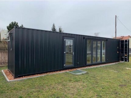 40ft High Cube Custom Container Home – Modern Black One-Trip ISO Modular Living Unit