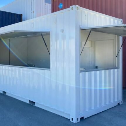 20ft High Cube Pop-Up Cafe Container – Insulated Kiosk with Stainless Steel Kitchen & Vinyl Flooring