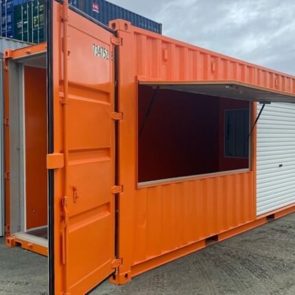 20ft Custom Orange Canteen Container – High-Visibility Mobile Kitchen & Staff Lunchroom with AC