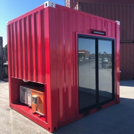 10ft High Cube Operator Station Container – Insulated Industrial Workspace with AC & Glass Sliding Door