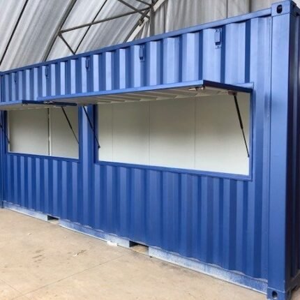 20ft Blue Event & Concession Container – Dual Integrated Side Awnings, Insulated Interior & Non-Slip Floor