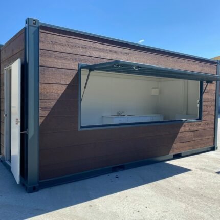 16ft Luxury Cabin Container Retreat – Insulated Wood-Clad Mobile Office with Kitchenette & AC